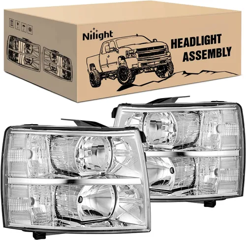 Miniatura 14 de Nilight Conjunto de faros para 2007 2008 2009 2010 2011 2012 2013 Silverado 1500 2007-2014 Silverado 2500HD 3500HD Faros de repuesto Carcasa negra