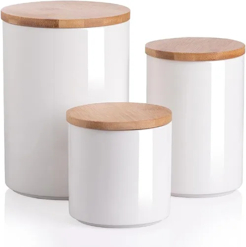 Miniatura 86 de Sweejar Kitchen Canisters - Tarro de cerámica para almacenamiento de alimentos, recipientes apilables con sello hermético y tapa de madera