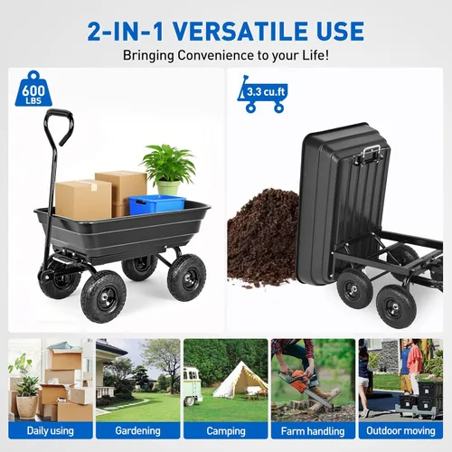 Miniatura 6 de Yesker Carros de Jardín - Carro Volquete de 600 libras con Ruedas Inflables Todo Terreno para Patio, Césped, Granjas, Jardinería - Carretilla