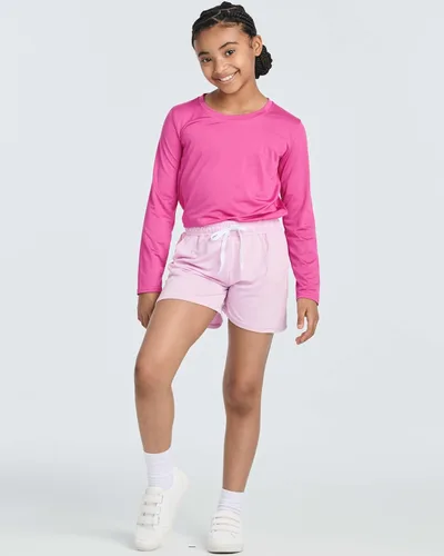 Miniatura 6 de Real Essentials 4 Pack Pantalones cortos de rendimiento atlético para niñas, con ajuste seco, para correr, con cordón y bolsillos