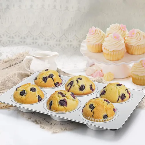 Miniatura 7 de Homikit Paquete de 2 Moldes para Muffins, Molde de Acero Inoxidable para Hornear Cupcakes con 6 Cavidades de Tamaño Regular, Bandeja de Metal