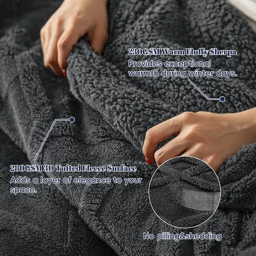 Miniatura 3 de PHF Manta de Vellón Sherpa Esponjosa Tamaño Individual para Invierno, Cálida y Acogedora, 510GSM Manta de Vellón Mechudo 3D con Mechones para Sofá