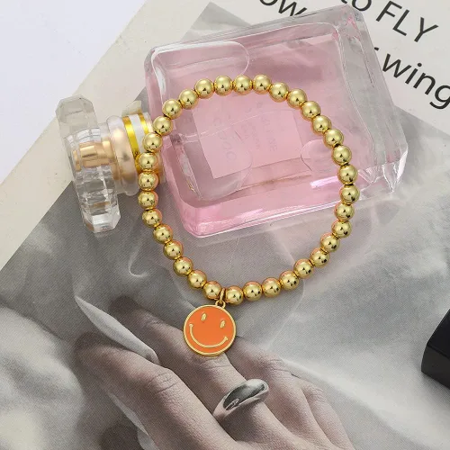 Miniatura 3 de MythDone Pulseras de cuentas de oro de 18 quilates para mujer, cadena de eslabones de clip de oro con cuentas apilables, pulseras elásticas