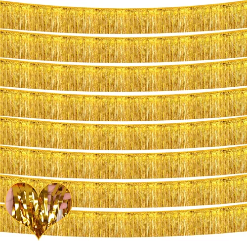 Miniatura 9 de Paquete de 10 unidades de 3,05 m de guirnalda de flecos de papel de aluminio con borlas metálicas, bandera para colgar en la pared, serpentinas