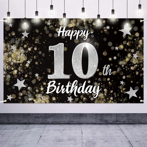Miniatura 42 de Decoración de feliz cumpleaños 37, cartel grande de fondo de cumpleaños de 37 años con estrella de ensueño negro y plateado – Decoración de fiesta