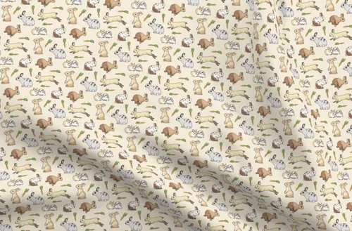 Spoonflower Tela – Conejos conejo mascota zanahoria lindo animal impreso en tela de gasa cuarto gordo – costura moda vestidos decoración del hogar