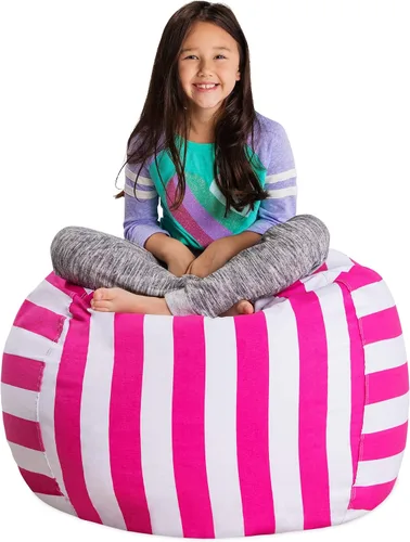 Miniatura 20 de Posh Stuffable - Sillón puff con almacenamiento para niños, contenedor de animales de peluche, organizador de juguetes de niños Lona rayas verde