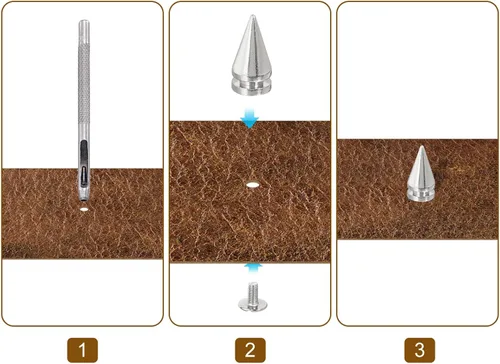 Miniatura 5 de uxcell 8 remaches de punta de cono de 0.39 x 0.78 pulgadas para manualidades de cuero, ropa, zapatos, cinturones, bolsas (negro brillante)