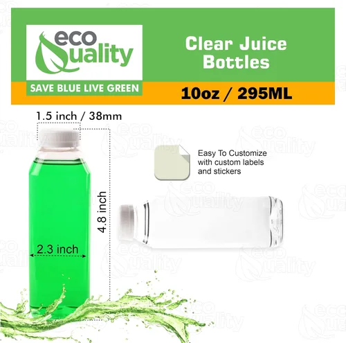 Miniatura 3 de Botellas vacías de plástico PET transparente de 10 onzas con tapas, (11.8 fl oz), botellas cuadradas desechables de plástico con tapas a prueba