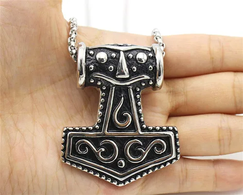 Miniatura 6 de Collar con colgante de martillo de Thors de acero inoxidable, vintage, vikingo, nórdico, con cadena