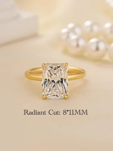 Miniatura 2 de Anillo de compromiso solitario de corte radiante alargado de 4.5 quilates para mujer, anillo de compromiso de plata S925 5A con circonita cúbica