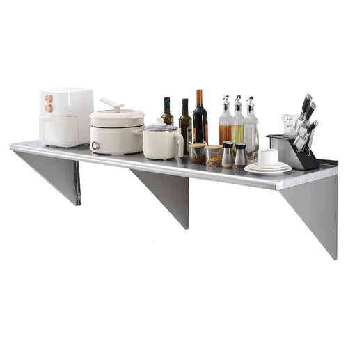 Miniatura 11 de VEVOR Estante de pared de acero inoxidable, 8.6 x 16 pulgadas, paquete de 2 con protector contra salpicaduras, soporta 44 libras, ideal para cocina