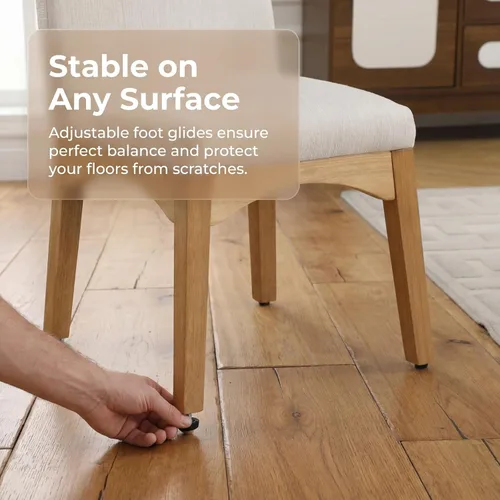 Miniatura 6 de HNY Juego de 2 sillas de comedor modernas de mediados de siglo, sillas de comedor tapizadas de tela de lino, sillas de cocina sin brazos con patas