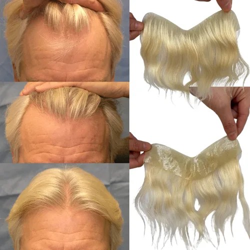 Miniatura 13 de Voloria Tupé de cabello humano 100 % de piel sintética para hombre, peluca frontal para retroceso, sistemas de reemplazo de línea capilar natural