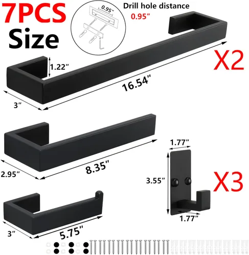 Miniatura 5 de TocTen Juego de 7 piezas de accesorios de baño, juego de barra de toalla de acero inoxidable grueso, incluye 2 toalleros de baño, soporte