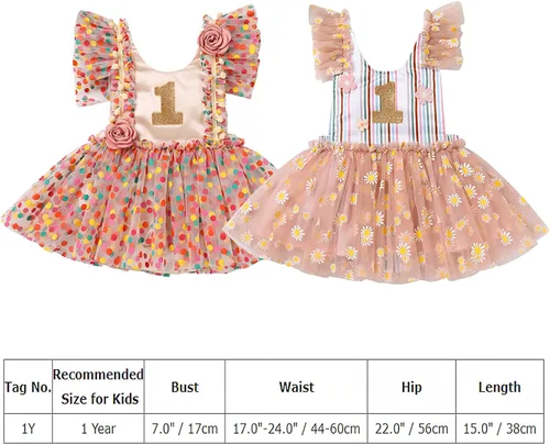 Miniatura 7 de Vestido de princesa para el primer cumpleaños de niña pequeña, vestido vintage de margaritas florales para tartas y sesión de fotos