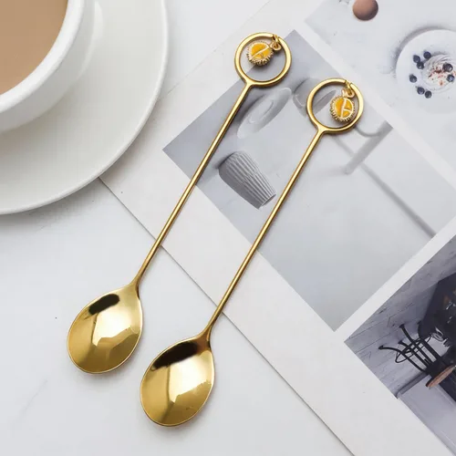 Miniatura 3 de Ouliget Mini cucharas de café expreso de acero inoxidable, modelado de frutas Durian, cucharaditas de postre, cucharas agitadoras Demitasse