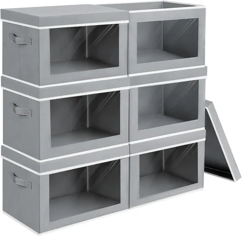 Miniatura 61 de Homsorout Contenedores de almacenamiento con tapas, organizadores pequeños de tela con ventana, contenedores de almacenamiento plegables para ropa