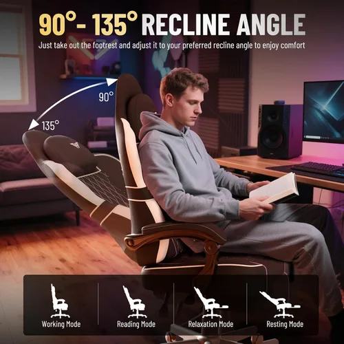 Miniatura 9 de Ferghana Silla ergonómica de cuero para juegos con reposapiés y reposabrazos de acoplamiento, silla de juegos de computadora de respaldo alto