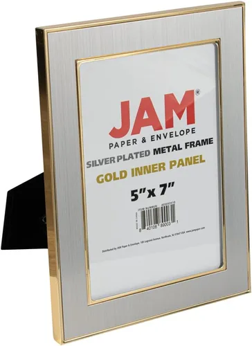 JAM Paper Portarretratos de metal chapado en plata, 5 x 7 pulgadas, panel interior dorado, se vende individualmente