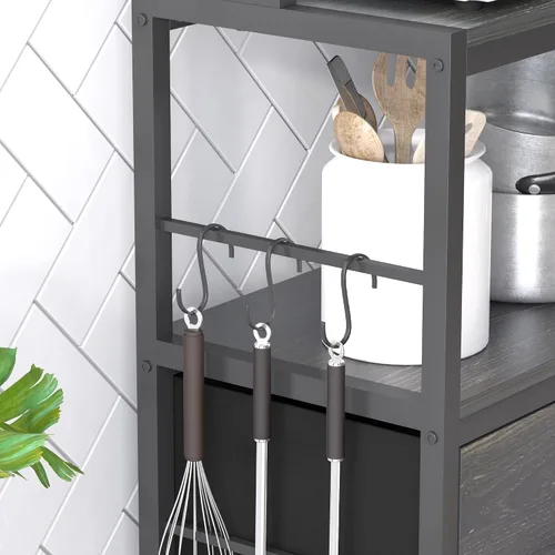 Miniatura 5 de Estante de cocina para panaderos con cestas, estante de almacenamiento independiente de 5 niveles, soporte industrial para horno microondas
