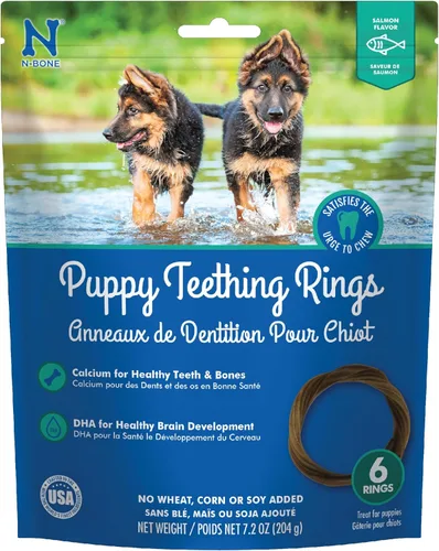N-Bone Anillos de dentición para cachorros, sabor salmón, bolsa de 6 unidades, 7.2 onzas