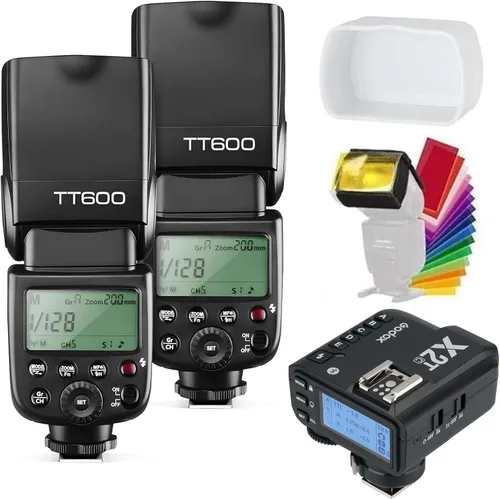 Godox 2 flash TT600 con kit de disparo para cámaras Canon, HSS GN60 2.4G Flash inalámbrico Speedlite, flash maestro/esclavo con sistema de disparo