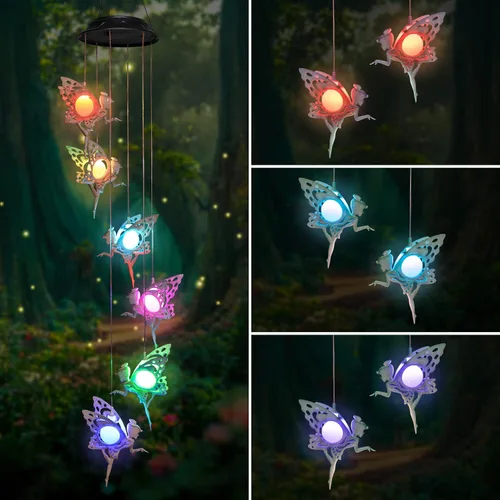 Miniatura 12 de Tryme Campanillas de viento solares para exteriores con luces colgantes de hadas y 4 tubos de aluminio, decoraciones de luna para el patio, porche