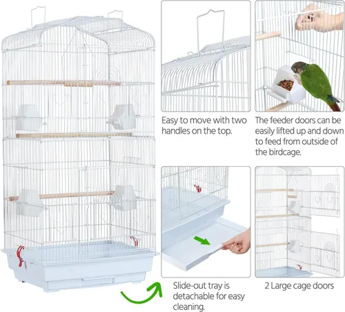 Miniatura 6 de Yaheetech Jaula para pájaros de 41" de tamaño mediano con parte superior abierta, para periquitos, cacatúas, loros con cuello de anillo indio, Blanco