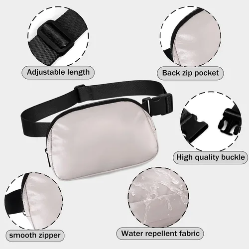 Miniatura 19 de Cangurera cruzada para mujer, mini bolsa para cinturón de 1 litro con correa ajustable de 32 a 51 pulgadas, bolsa de cintura pequeña para viajes