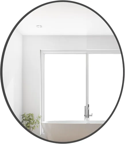 Miniatura 7 de WallBeyond Espejo de pared redondo de 28 pulgadas, espejo circular grande negro para baño con marco de metal, espejo negro redondo para decoración