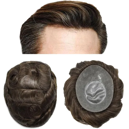 Miniatura 113 de Toupee para hombres Sistema de reemplazo de cabello humano real duradero invisible para hombre Toupee Hair Piece para hombres Poly Men Sistema