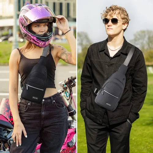 Miniatura 6 de Seoky Rop - Mochila tipo bandolera para hombre y mujer, pequeña, para el pecho y el hombro, para viajes, senderismo, mochila de día, Negro, Pequeño