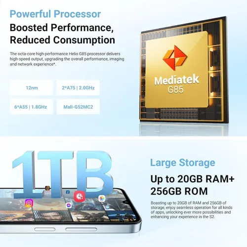 Miniatura 2 de FOSSIBOT Teléfono celular S2 desbloqueado, pantalla FHD+ de 6.72 pulgadas, 20 (8+12 GB)+256 GB /1 TB TF, batería de 5000 mAh, cámara de 50 MP+16 MP