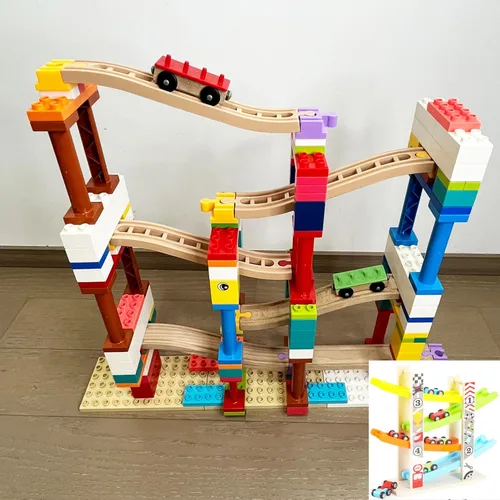 Miniatura 5 de Accesorios de madera para rieles de tren, 16 piezas de conectores de madera para riel, compatibles con todas las marcas principales, regalo