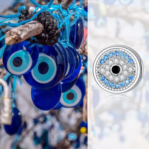 Miniatura 5 de PEIMKO Dijes personalizados de loto, girasol, margarita, mal de ojo, cuentas de plata de ley, cuentas de foto de flor de serpiente, collar de regalo