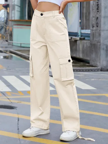 Miniatura 2 de Zmpsiisa Pantalones cargo de cintura alta, para mujer, pantalones informales de pierna ancha, 6 bolsillos, pantalones militares de combate