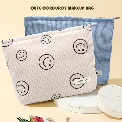 Miniatura 2 de Bolsa de maquillaje de pana, bolsa cosmestic de gran capacidad para mujeres y mujeres, organizador de maquillaje estético, accesorios con cremallera