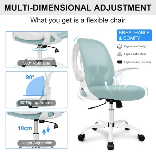 Miniatura 6 de Primy Silla de Oficina Ergonómica de Escritorio con Soporte Lumbar y Altura Ajustables, Silla Giratoria Transpirable de Malla