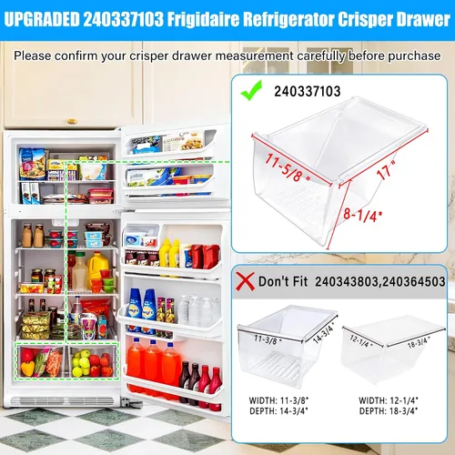 Miniatura 2 de Paquete de 2 cajas para refrigerador, 240337103 mejoradas, compatibles con cajones Frigidaire de repuesto 240337102 Kenmore para refrigerador, cajón