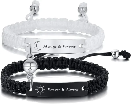 Miniatura 14 de MEALGUET Pulseras de ID Personalizadas para Parejas Grabado Personalizado Hecho a Mano Cuerda Trenzada Pulsera de Muñeca para Hombres Mujeres