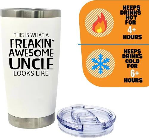 Miniatura 5 de Brooke & Jess Designs Vaso de acero inoxidable aislado al vacío para tíos – Taza de café de viaje grande – Regalos divertidos para tío – Taza
