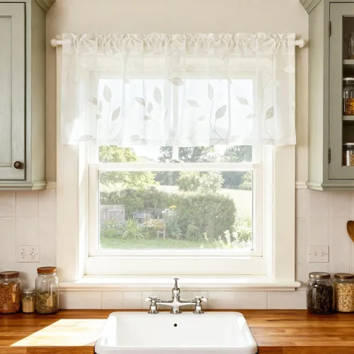 Miniatura 16 de VOGOL Juego de cortinas transparentes bordadas y cenefas para sala de estar, con bolsillo para barra blanca, par de cortinas traslúcidas