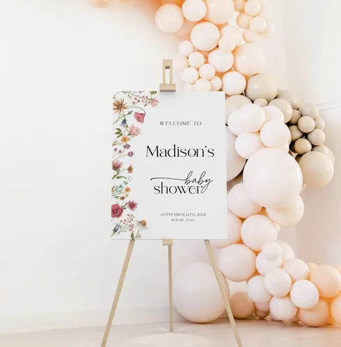 Miniatura 23 de Cartel de bienvenida de baby shower, cartel de bienvenida editable con texto en inglés "It's a Girl Woodland", letrero de bienvenida de baby shower
