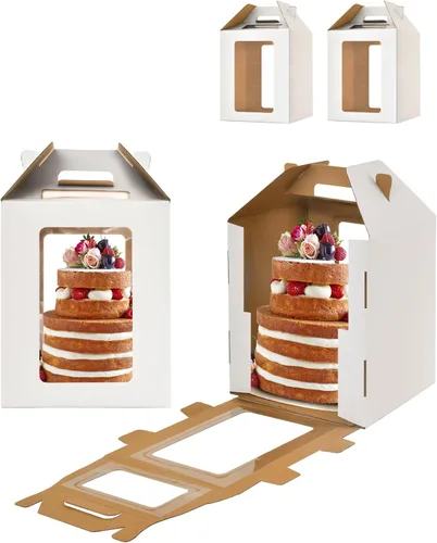 Miniatura 8 de XININSUN Cajas altas para pasteles con 6 ventanas, 12 x 12 x 14 pulgadas Transportador de pasteles altos, Caja para pasteles escalonados, Caja