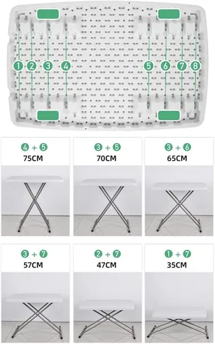 Miniatura 6 de Mesa plegable de altura ajustable para el hogar, bandeja de TV para interiores y exteriores y mesa de comedor ligera con patas en X y parte superior