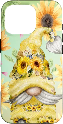 Miniatura 20 de iPhone 14 Pro Max Gnomo de girasol para jardín mamá hippies lindo patrón de verano caso