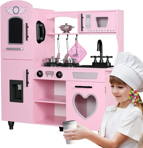 TaoHFE Cocina de Juguete, Juego de Cocina Rosa para Niñas, Juego de Cocina para Niños de 6 a 8 Años, Regalo Juego de Cocina para Niños de 3+ Años,