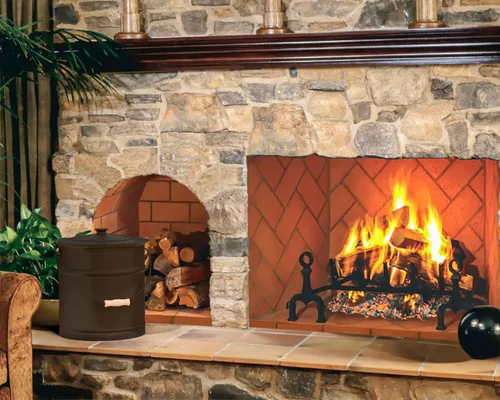 Miniatura 4 de Plow & Hearth Cubo de ceniza grande negro de 3 galones con tapa y mango de madera, metal de hierro galvanizado de calibre 28, doble fondo
