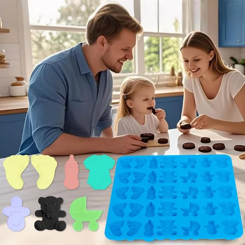 Miniatura 6 de Sidosir 3 moldes de silicona de chocolate para baby shower, antiadherentes para bebé, moldes de huellas para chocolate, chupete de botella